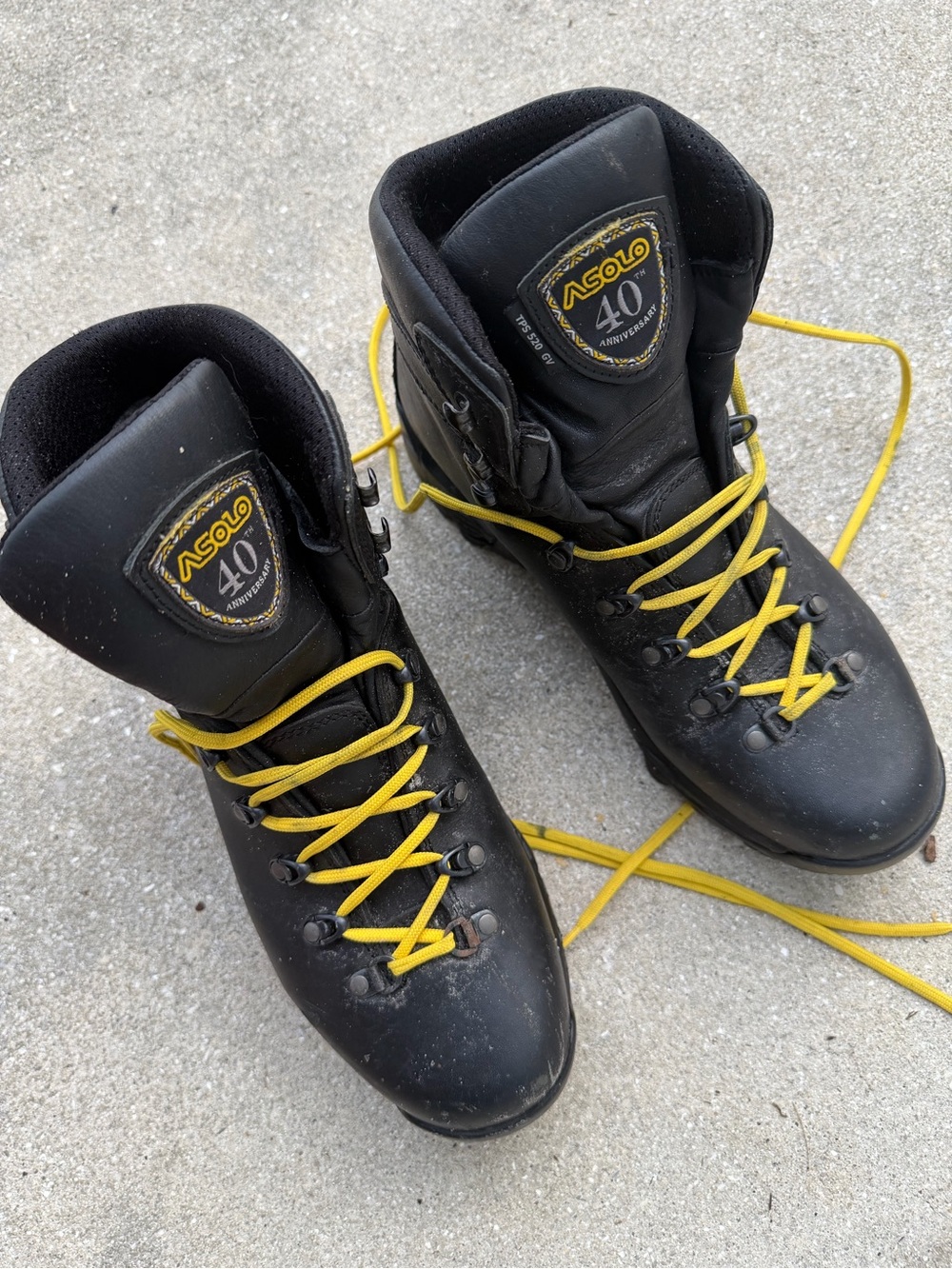 Asolo Black Leather Hiking Boots with Yellow Laces